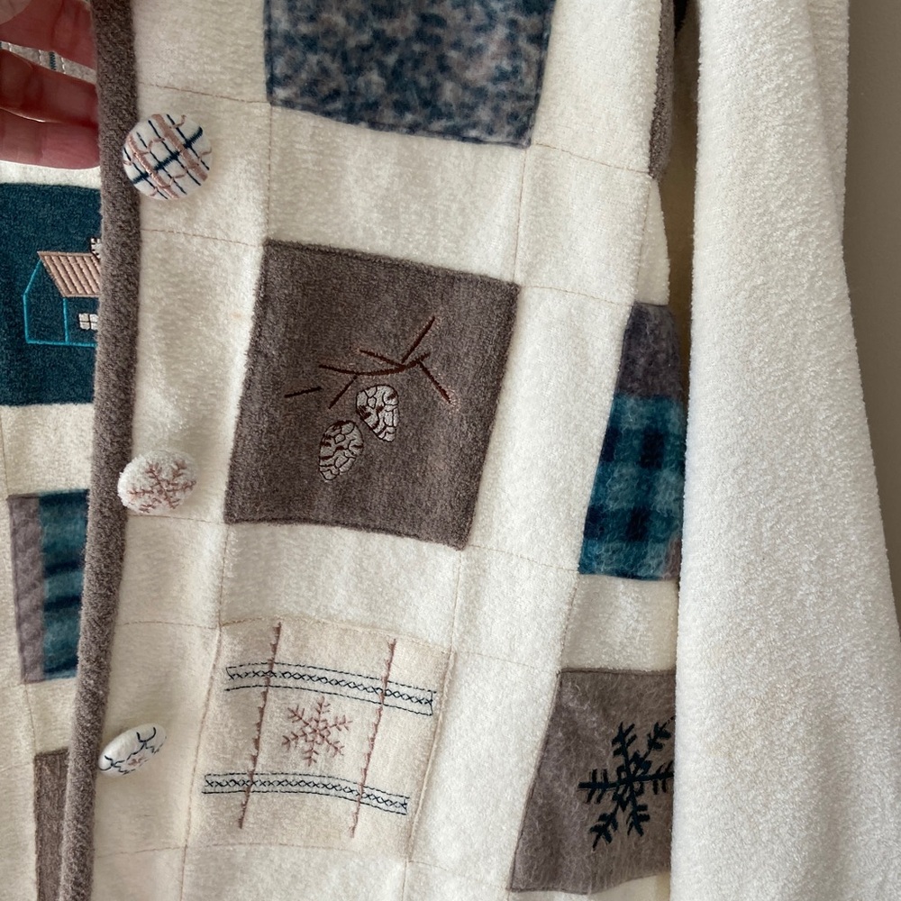Vintage Teddi Women's Patchwork Teddy Jacket - Cream and Teal- 3X - Picture 4 of 8